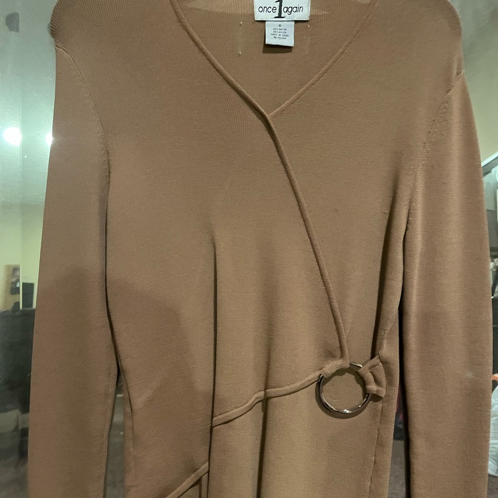 Brown Wrap Sweater with Ring Detail
